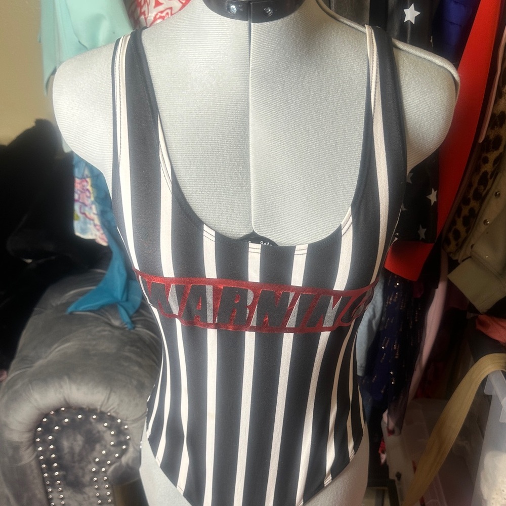 Fashion Nova Black and White Striped Bodysuit